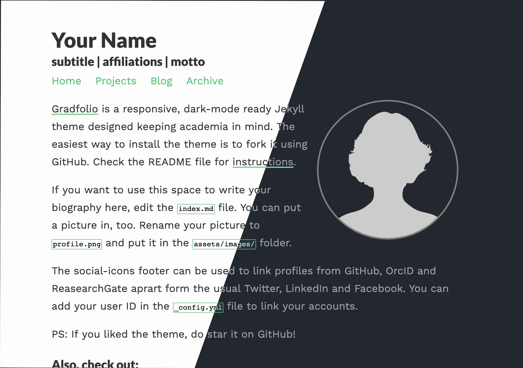 Composite example of the gradfolio theme