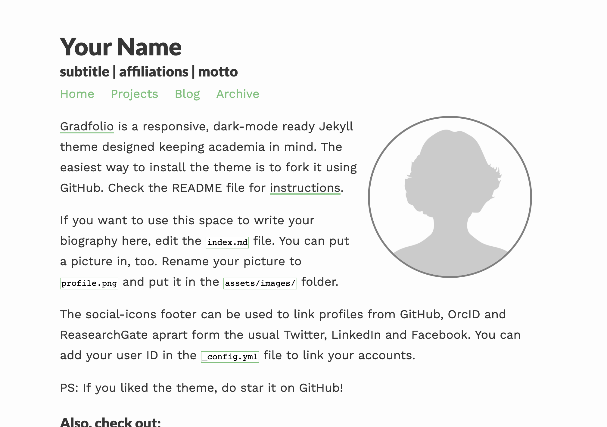 Preview of gradfolio theme in light mode